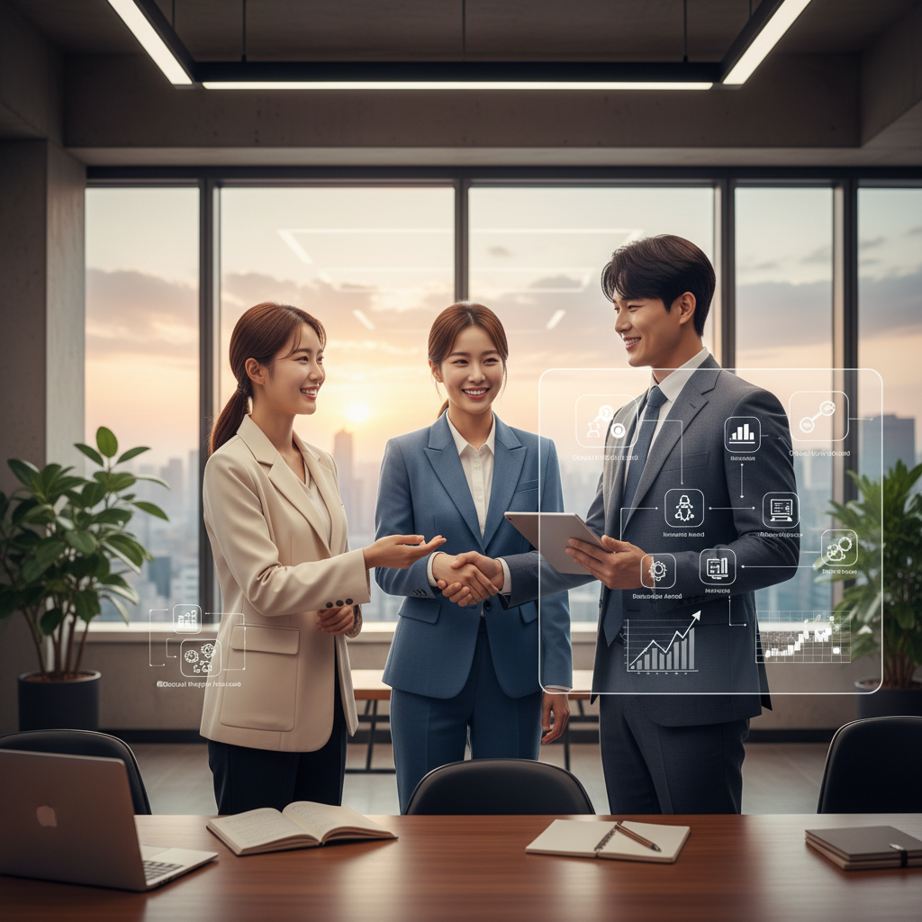 Photorealistic, high-quality image for a Korean education blog. Scene: student career success. Style: professional, bright, modern. No text overlays. Landscape orientation, 16:9 ratio.